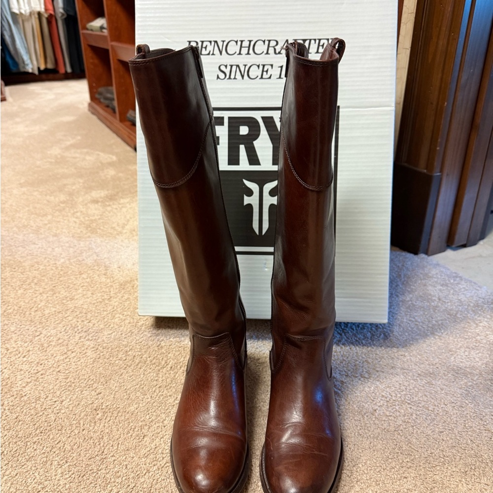 Frye Leather Melissa Tab Extended Calf Riding Boots - Picture 3 of 8